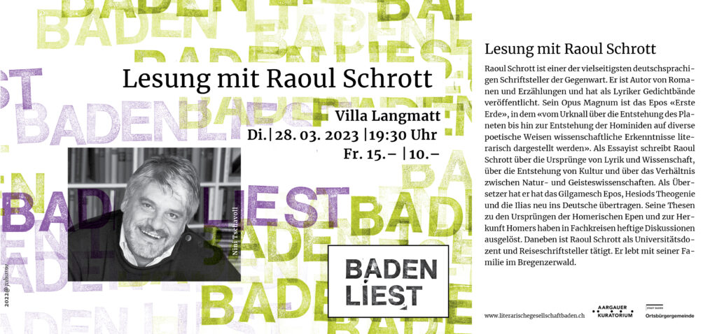 Di. 28.03.2023: Lesung mit Raoul Schrott