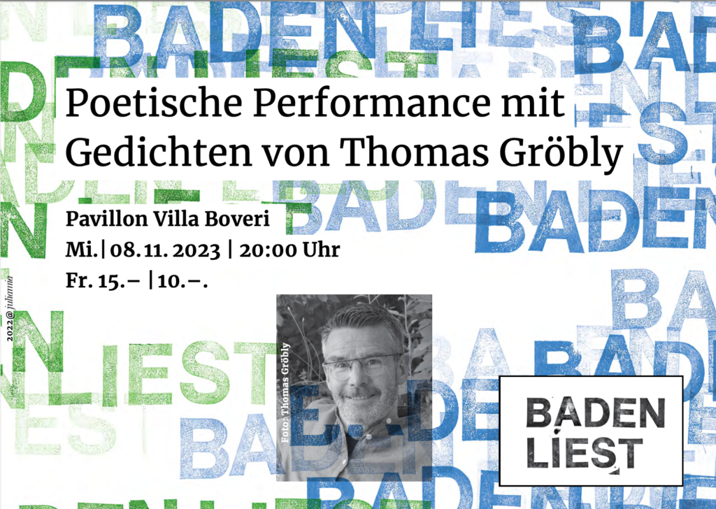 Mi. 08.11.2023: Poetische Performance mit Gedichten von Thomas Gröbly